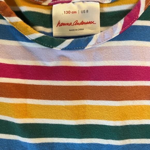 Hanna Andersson Rainbow Striped Tiered Girls Dress Size 8 - Picture 2 of 2
